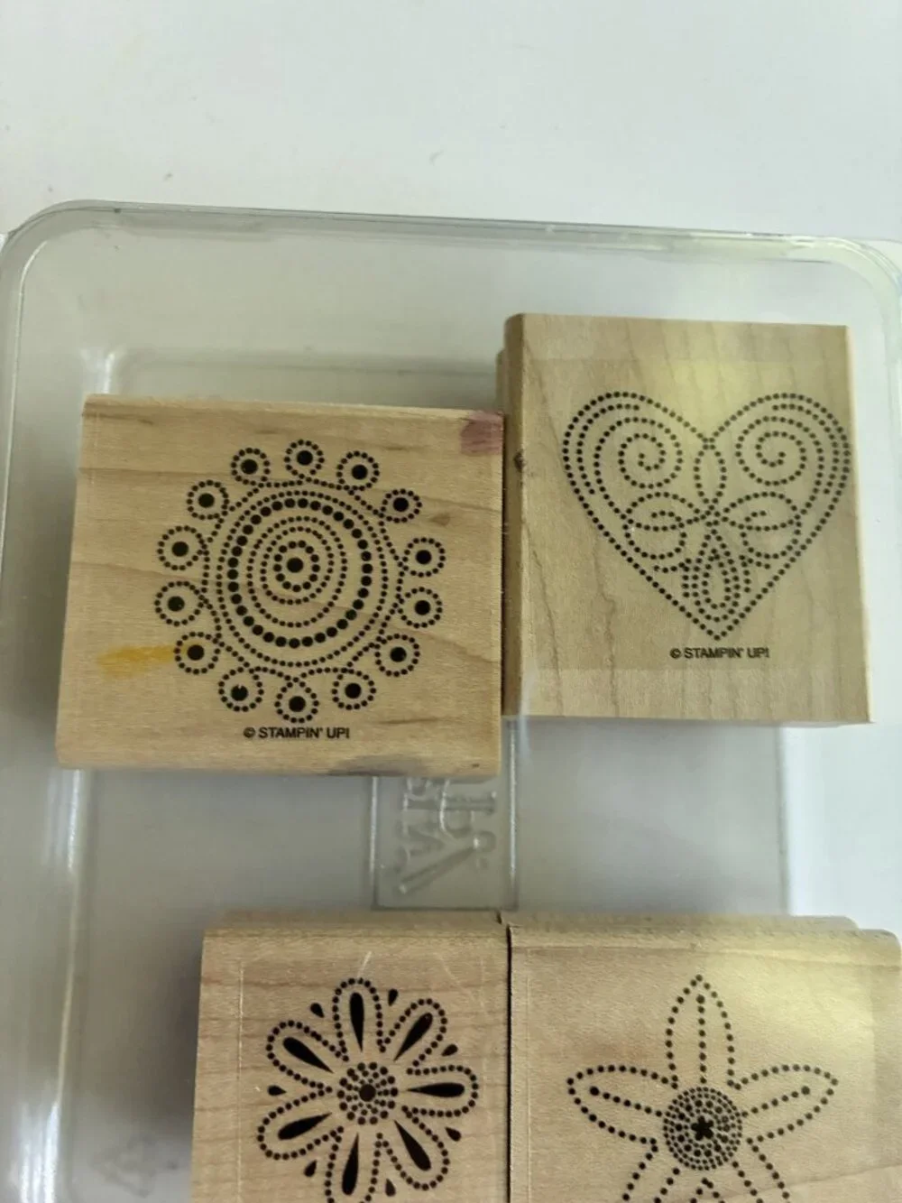 Stampin' Up! Dotted Rubber Stamps Set Heart Floral Mandala Starfish Wood Block